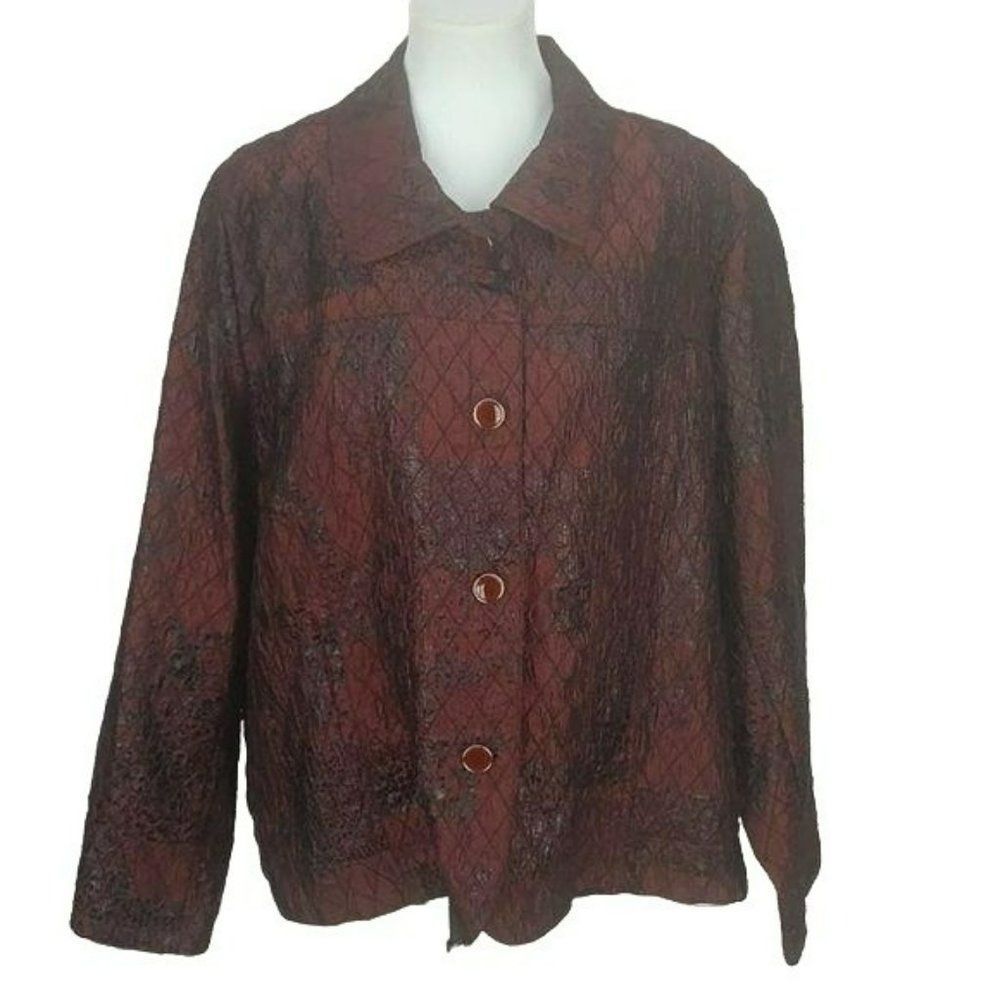 Erin By Erin London Woman's Burgundy and Black Quilted Button Down‎ Jacket 2X